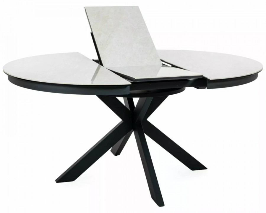 Стіл обідній кухонний розкладний Porto Ceramic (120–160)×120 см Кераміка Беж / Чорний каркас