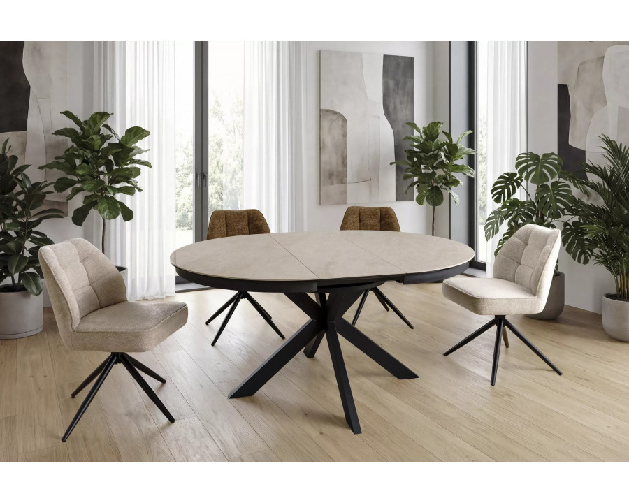 Стіл обідній кухонний розкладний Porto Ceramic (120–160)×120 см Кераміка Беж / Чорний каркас