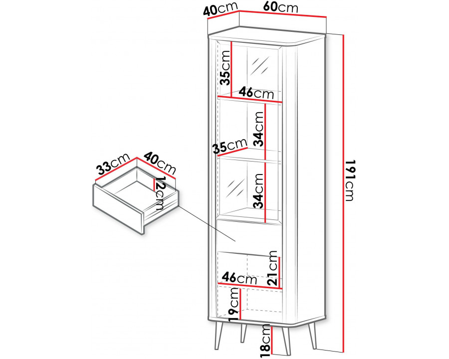 Вітрина MARLY REG 3 60х191х40 кашемір / горіх