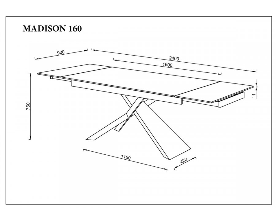 Стіл обідній розкладний MADISON CERAMIC 160(240)*90 чорний мат/чорний