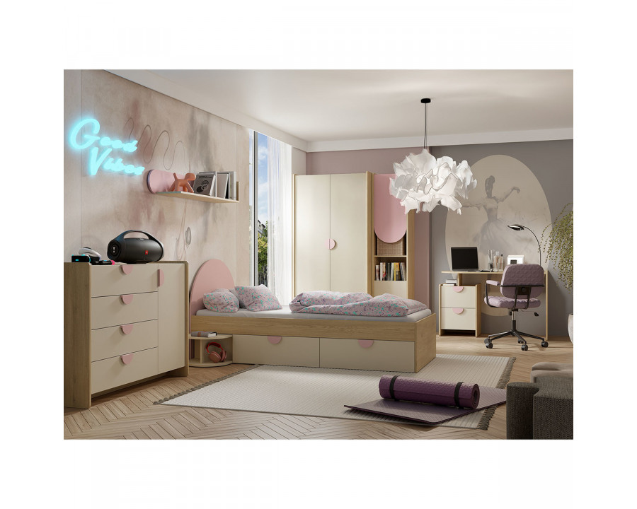 Комод LEXI REG 9 Дуб кремона / Макадамія / Пудровий рожевий