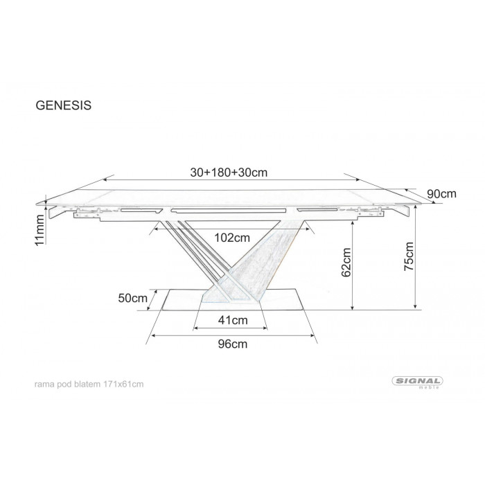 Стіл обідній розкладний GENESIS 180(240)*90 чорний/чорний/ясень GENESISCCJ180
