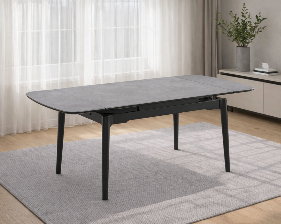 Стіл обідній розкладний DUBLIN CERAMIC 120(180)*80 світло-сірий/чорний каркас