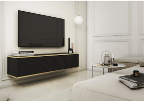 Тумба під телевізор навісна Оро / Oro 2-дверна RTV135 MDF Чорний Ш135xВ30 см.
