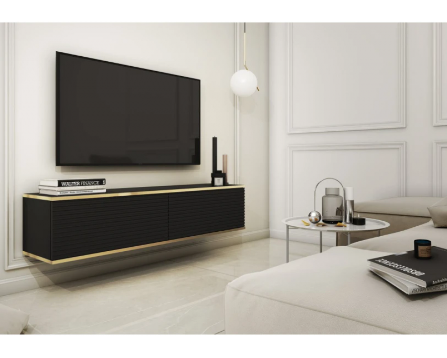 Тумба під телевізор навісна Оро / Oro 2-дверна RTV135 MDF Чорний Ш135xВ30 см.
