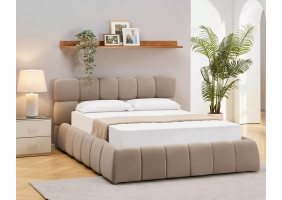 Ліжко двоспальне м'яке Parma Velvet 160×200 Темно-бежева велюр Bluvel