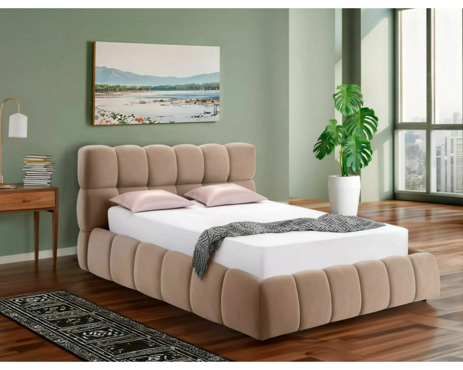 Ліжко двоспальне м'яке Parma Velvet 160×200 Темно-бежева велюр Bluvel