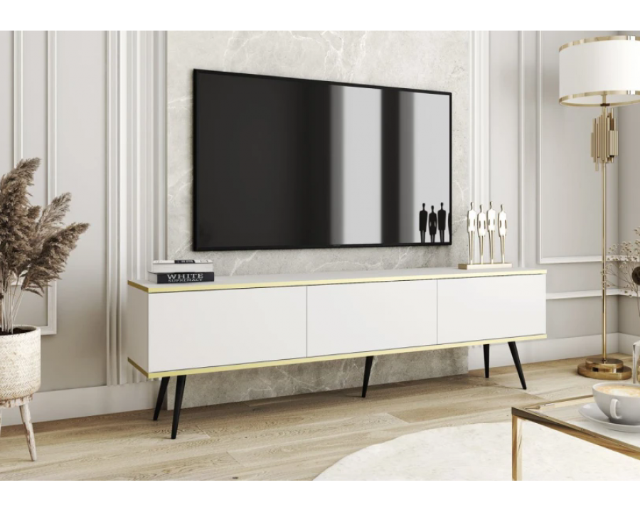 Тумба під телевізор Оро / Oro 3-дверна з чорними ніжками RTV175 Білий Ш175xВ53 см.
