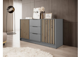 Комод Неллі / Nelly 3D 2-дверний з 3 шухлядами Сірий/дуб артизан 155х45х86 см.