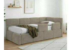 Ліжко односпальне м'яке Emma Raven 90×200 Темно-бежева тканина