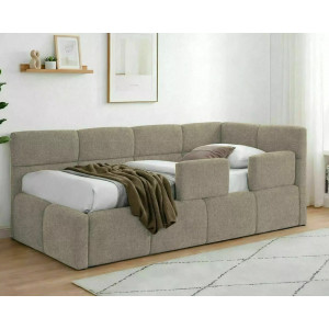 Ліжко односпальне м'яке Emma Raven 90×200 Темно-бежева тканина