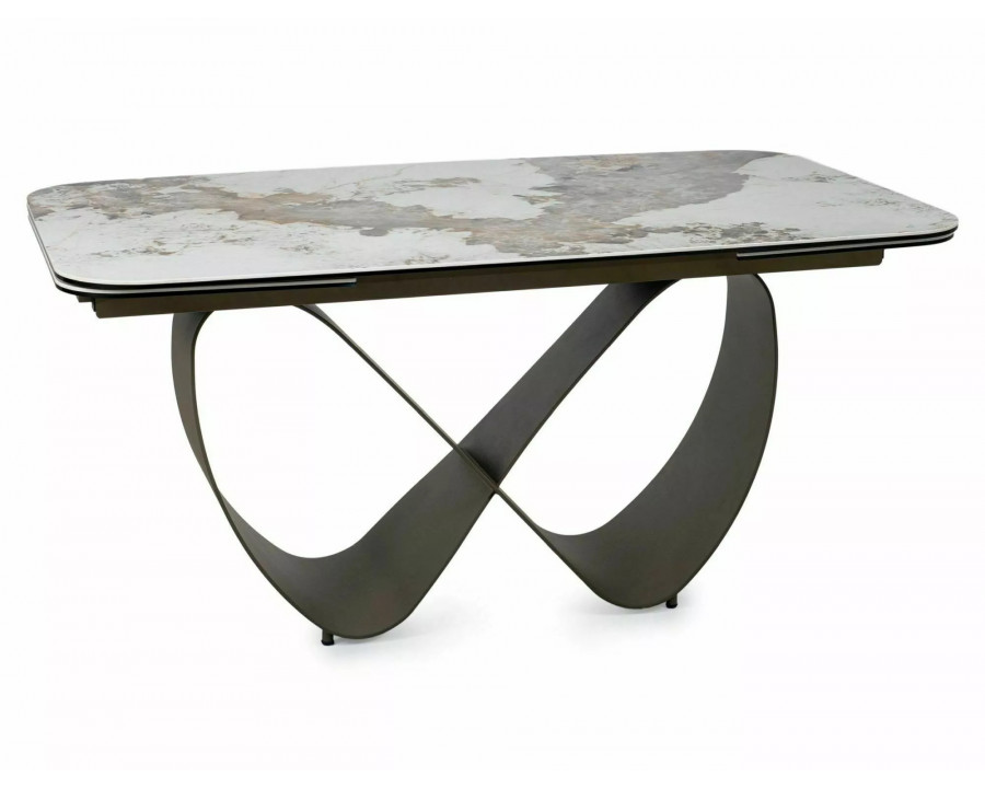 Стіл обідній кухонний розкладний Infinity Ceramic (160–240)×95 см Кераміка Білий / Мідний каркас