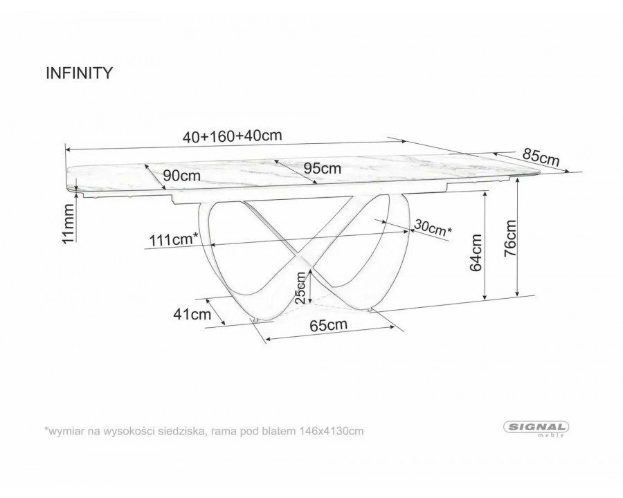 Стіл обідній кухонний розкладний Infinity Ceramic (160–240)×95 см Кераміка Білий / Мідний каркас