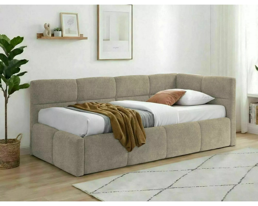 Ліжко односпальне м'яке Emma Raven 90×200 Темно-бежева тканина