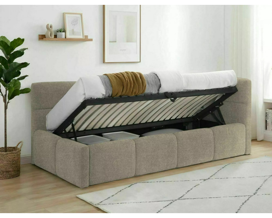 Ліжко односпальне м'яке Emma Raven 90×200 Темно-бежева тканина