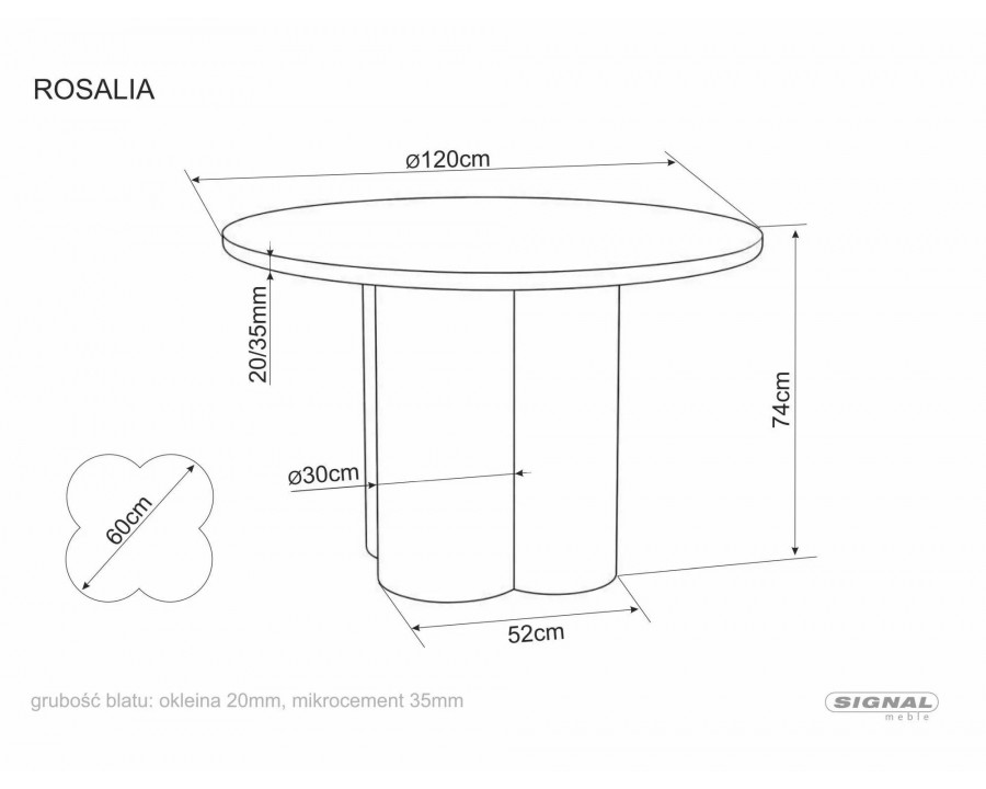 Стіл обідній кухонний Rosalia ø120 см МДФ + мікроцемент Екрю / Екрю каркас