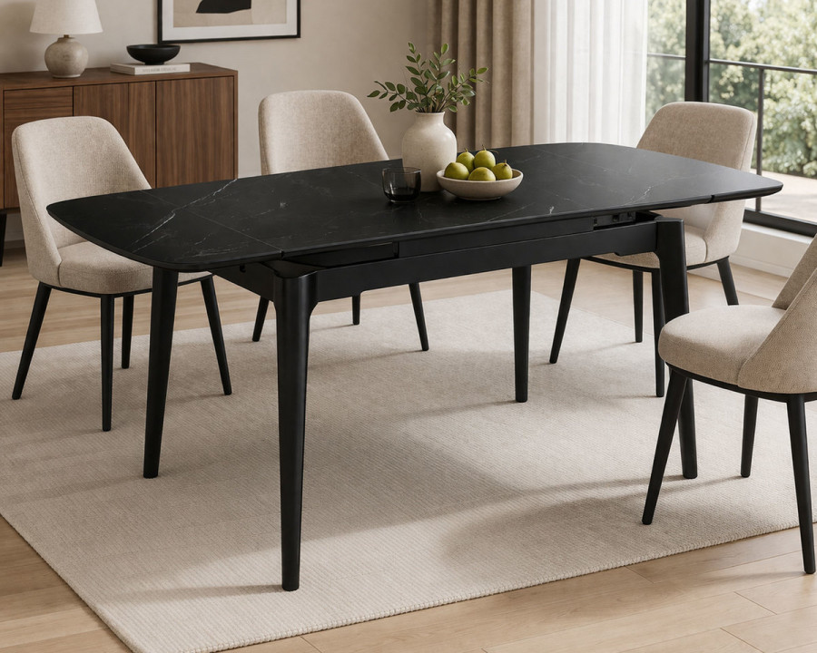 Стіл обідній розкладний DUBLIN CERAMIC 120(180)*80 чорний мат/чорний каркас