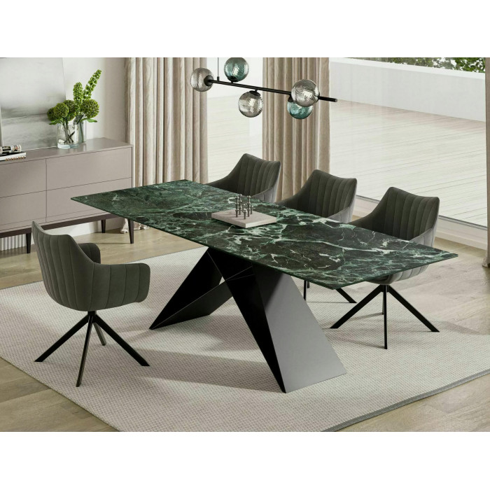 Стіл обідній розкладний WESTIN CERAMIC Морський VERDE ALPI / Чорний мат (160-240)X90 WESTINTVC160