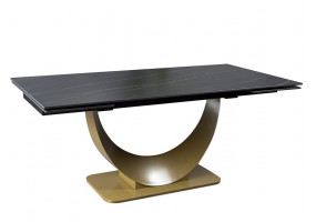 Стіл обідній Мун розкладний керамічний, 180/260x90x75 см, Чорний мат золота нога