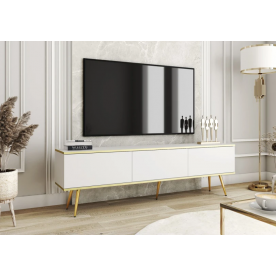 Тумба під телевізор Оро / Oro 3-дверна з золотими ніжками RTV175 Білий Ш175xВ53 см.
