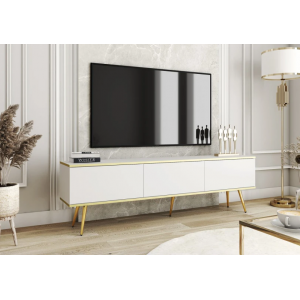 Тумба під телевізор Оро / Oro 3-дверна з золотими ніжками RTV175 Білий Ш175xВ53 см.