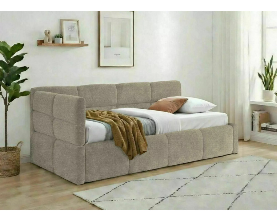 Ліжко односпальне м'яке Emma Raven 90×200 Темно-бежева тканина