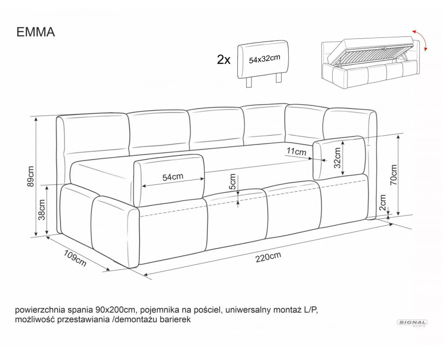 Ліжко односпальне м'яке Emma Raven 90×200 Темно-бежева тканина