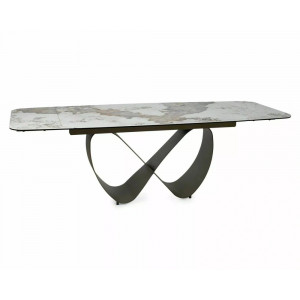 Стіл обідній кухонний розкладний Infinity Ceramic (160–240)×95 см Кераміка Білий / Мідний каркас