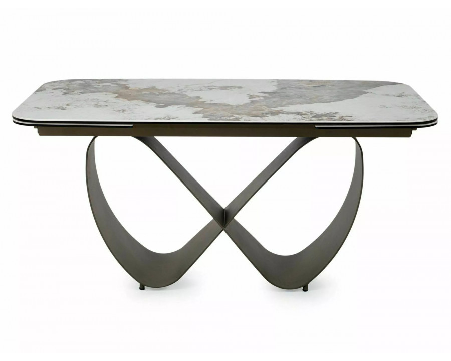 Стіл обідній кухонний розкладний Infinity Ceramic (160–240)×95 см Кераміка Білий / Мідний каркас