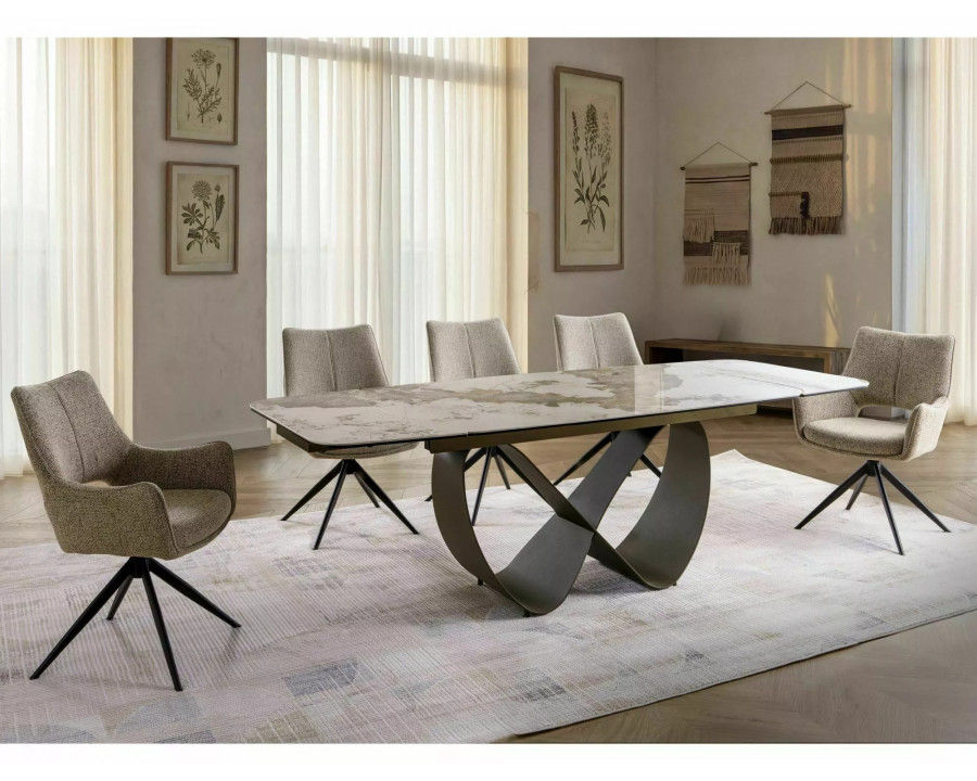 Стіл обідній кухонний розкладний Infinity Ceramic (160–240)×95 см Кераміка Білий / Мідний каркас