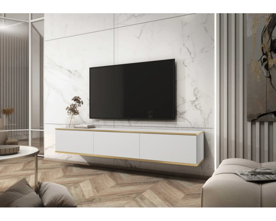 Тумба під телевізор навісна Оро / Oro 3-дверна RTV175 Білий Ш175xВ30 см.