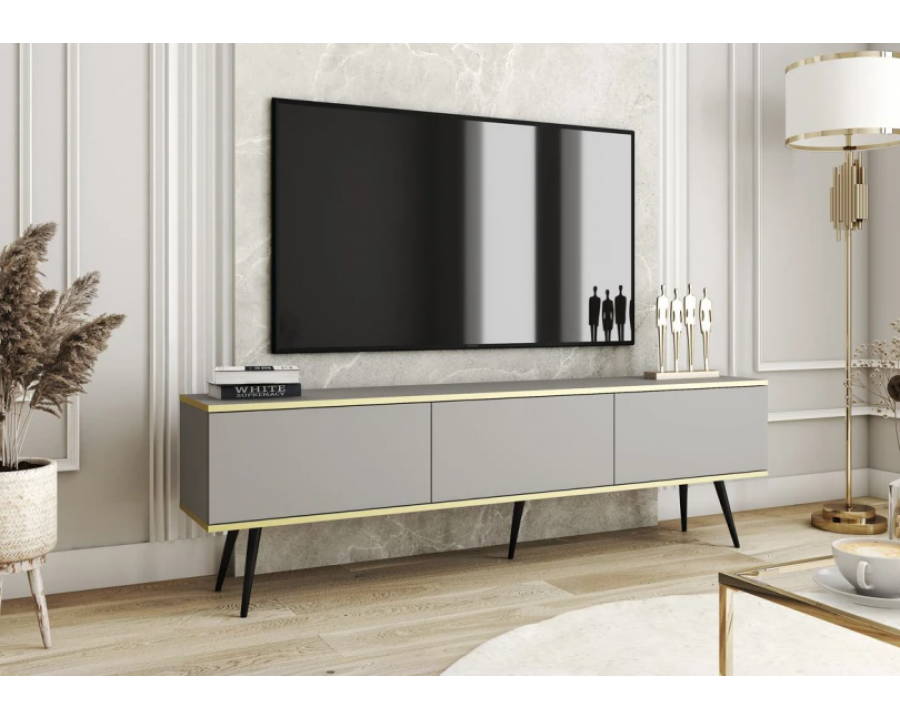 Тумба під телевізор Оро / Oro 3-дверна з чорними ніжками RTV175 Сірий Ш175xВ53 см.