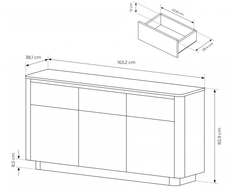 Комод Торро / Torro 3D3S/163 3-дверний з 3 шухядами Дуб кремона/чорний