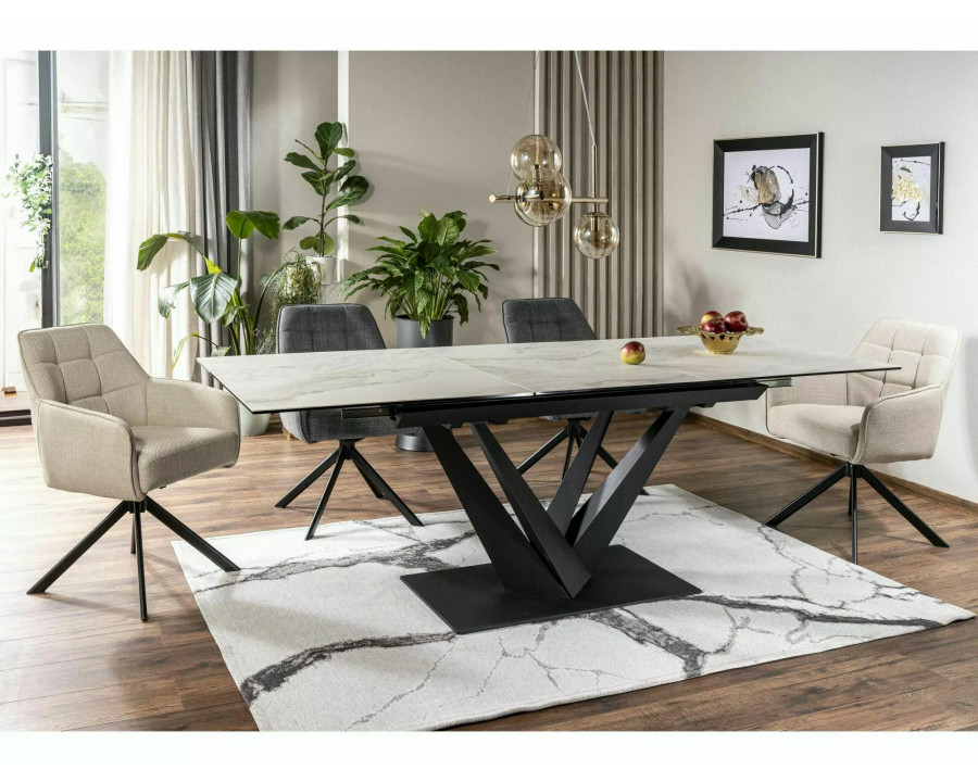 Стіл обідній розкладний SORENTO CERAMIC Білий Nature Cloud / Чорний мат 160(220)X90