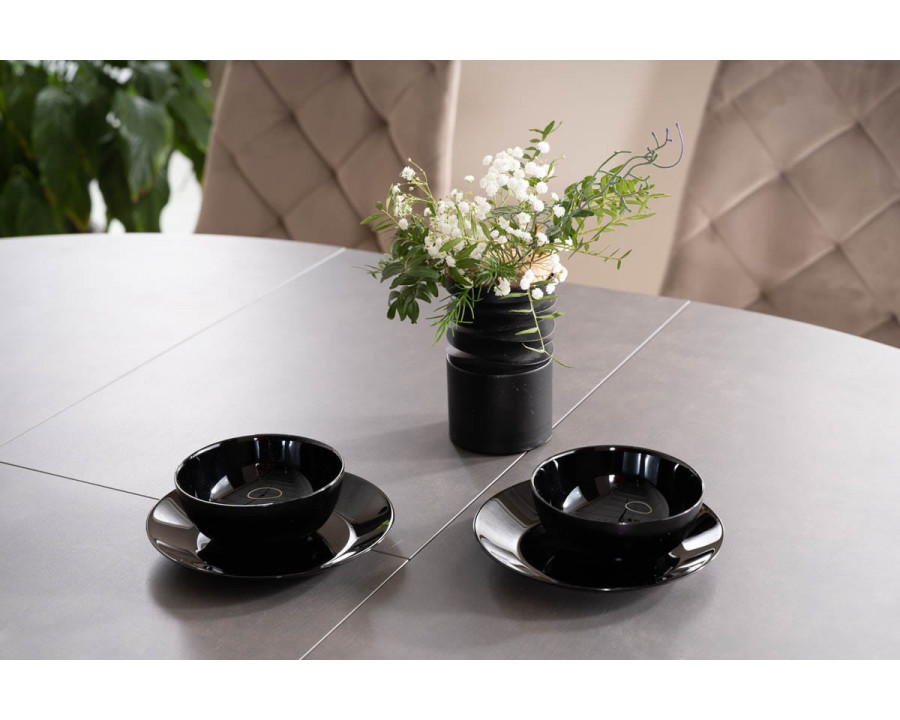 Стіл обідній розкладний PORTO CERAMIC 120(160)*120 тем.сірий ефект мармуру/чорний мат