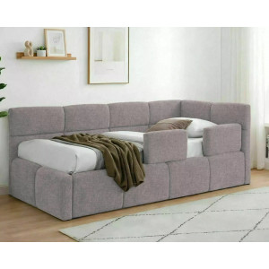 Ліжко односпальне м'яке Emma Raven 90×200 Пудрово-рожева тканина