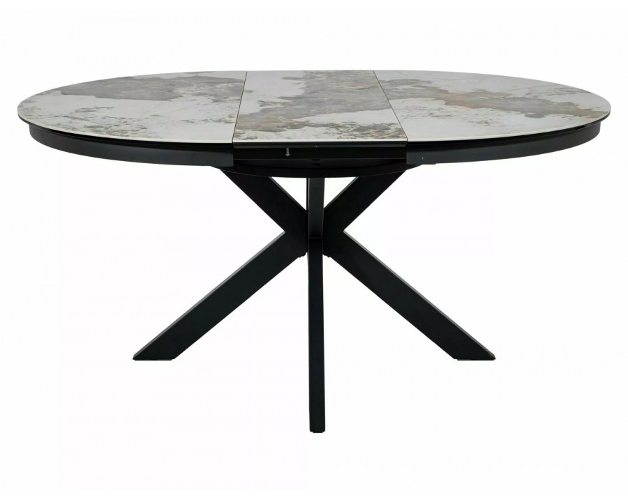 Стіл обідній кухонний розкладний Porto Ceramic (120–160)×120 см Кераміка Білий / Чорний каркас