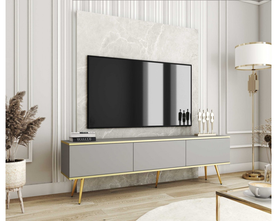 Тумба під телевізор Оро / Oro 3-дверна з золотими ніжками RTV175 Сірий Ш175xВ53 см.