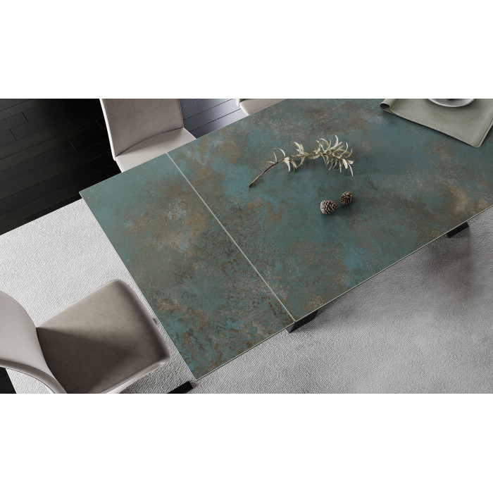 Стіл обідній розкладний SALVADORE CERAMIC 160(240)*90 бірюза OSSIDO VERDE/чорний мат SALVADORETUC160