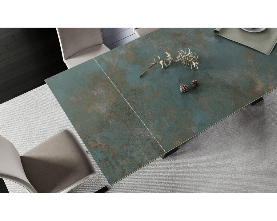 Стіл обідній розкладний SALVADORE CERAMIC 160(240)*90 бірюза OSSIDO VERDE/чорний мат SALVADORETUC160