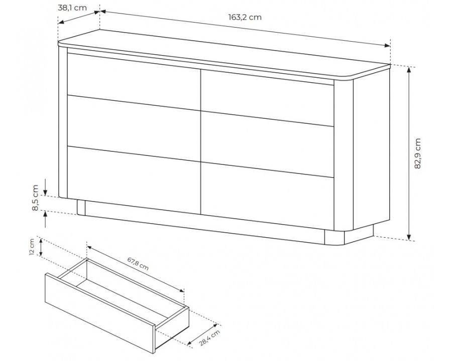 Комод Торро / Torro 6S/163 з 6 шухядами Дуб кремона/чорний