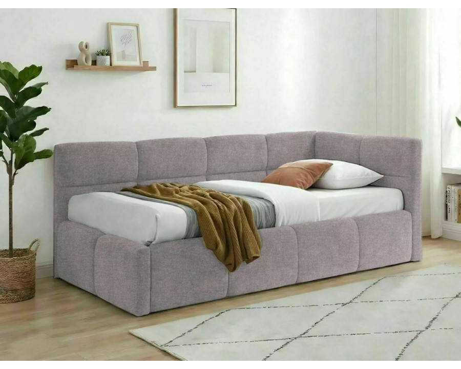 Ліжко односпальне м'яке Emma Raven 90×200 Пудрово-рожева тканина