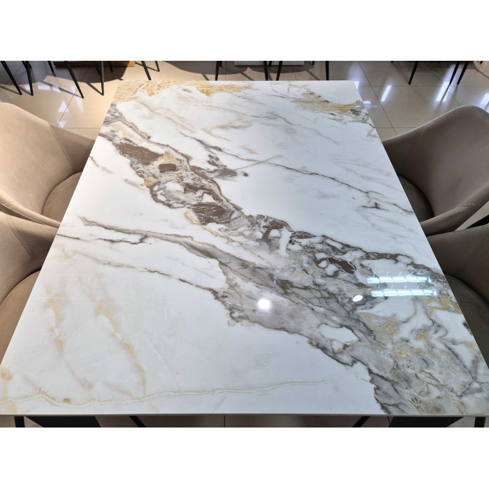 Стіл NORMAN CERAMIC 120*90 gold Phoenix глянець / Чорний каркас