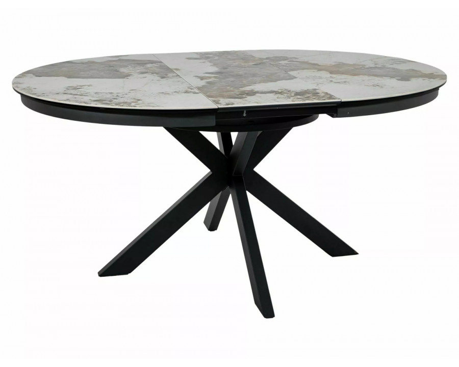 Стіл обідній кухонний розкладний Porto Ceramic (120–160)×120 см Кераміка Білий / Чорний каркас