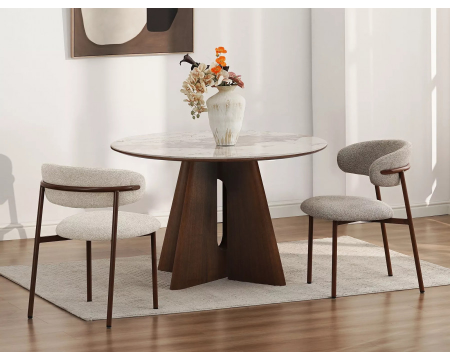 Стіл обідній кухонний Alzano Ceramic ø120 см МДФ + кераміка Білий / Горіх каркас