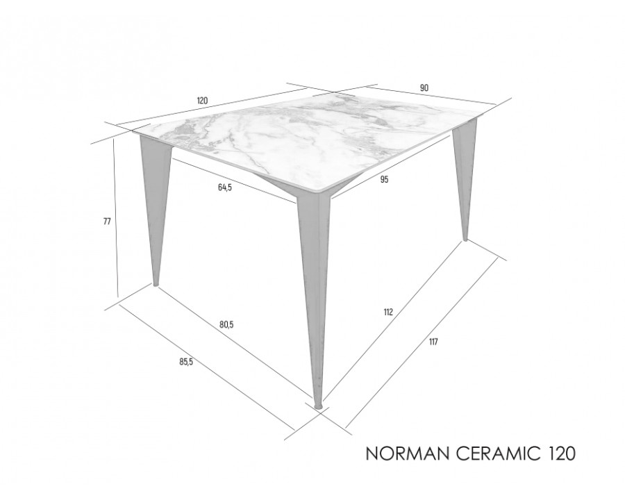 Стіл NORMAN CERAMIC 120*90 gold Phoenix глянець / Чорний каркас