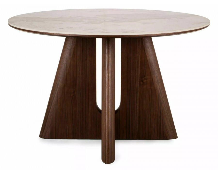 Стіл обідній кухонний Alzano Ceramic ø120 см МДФ + кераміка Білий / Горіх каркас