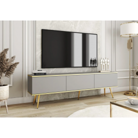 Тумба під телевізор Оро / Oro 3-дверна з золотими ніжками RTV175 Сірий Ш175xВ53 см.