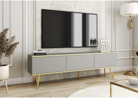 Тумба під телевізор Оро / Oro 3-дверна з золотими ніжками RTV175 Сірий Ш175xВ53 см.