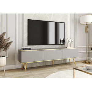 Тумба під телевізор Оро / Oro 3-дверна з золотими ніжками RTV175 Сірий Ш175xВ53 см.
